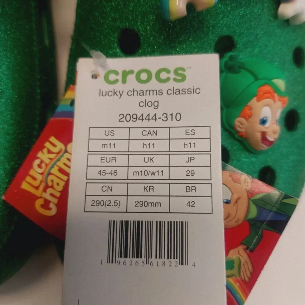 CROCS Mens Size 11 Womens 13 Lucky Charms Classic Slip On Clogs Glitter Green